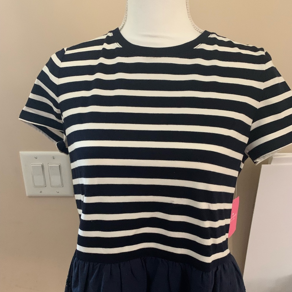 Kate Spade striped mixed media eyelet T-shirt S